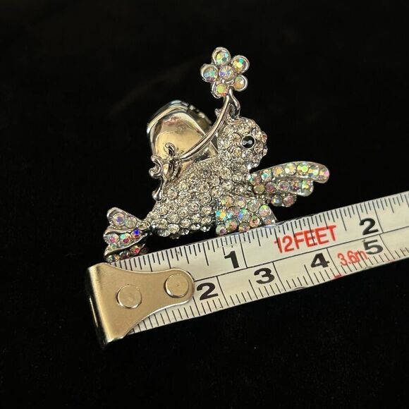 Vintage Silvertone Bedazzled Rhinestone Sparkly Statement Stretchy Bird Ring - Picture 4 of 7